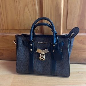 Michael Kors brown and black purse with gold accents